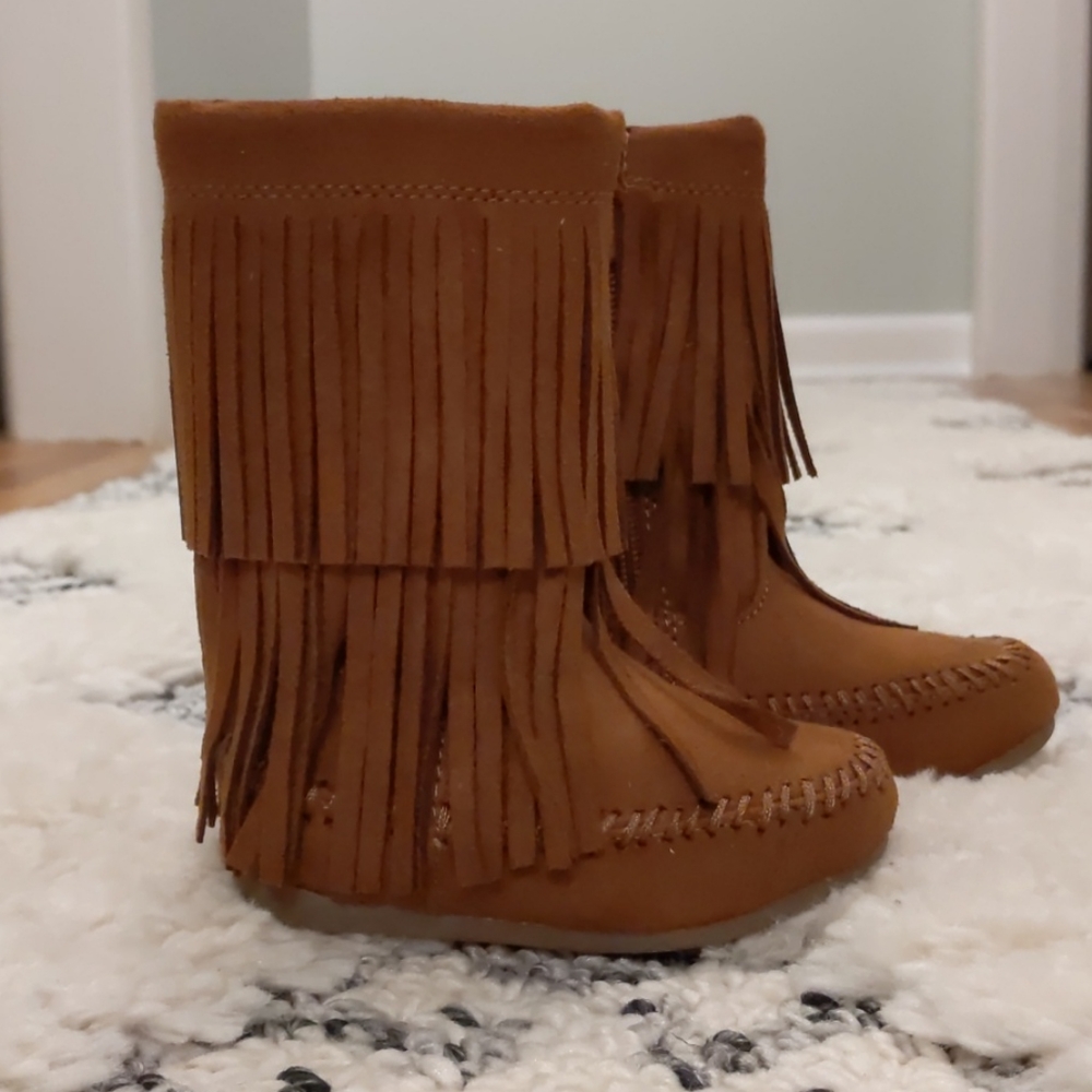 Brown fringe boots